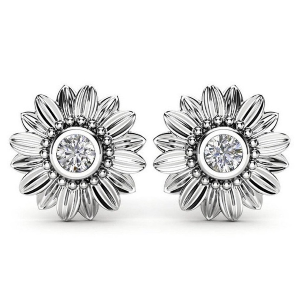 Diamond Sterling Silver Sunflower Earrings
